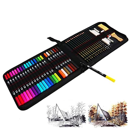 24 Rotuladores Doble Punta Fina Acuarelables y 21Pcs Profesional Dibujo de Arte y Lápiz Dibujo Conjunto de Lápiz de Carbón,Rotuladores Permanentes de Colores para Arte Dibujo,Incluye Grande Caja lápiz