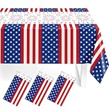 Childom 3 Pcs 4th of July Tablecloth 54"x108" Disposable Plastic Patriotic Tablecloth for 4th of July Decorations,Red White and Blue Decorations,American Flag TableCover,Fourth of July Party Supplies