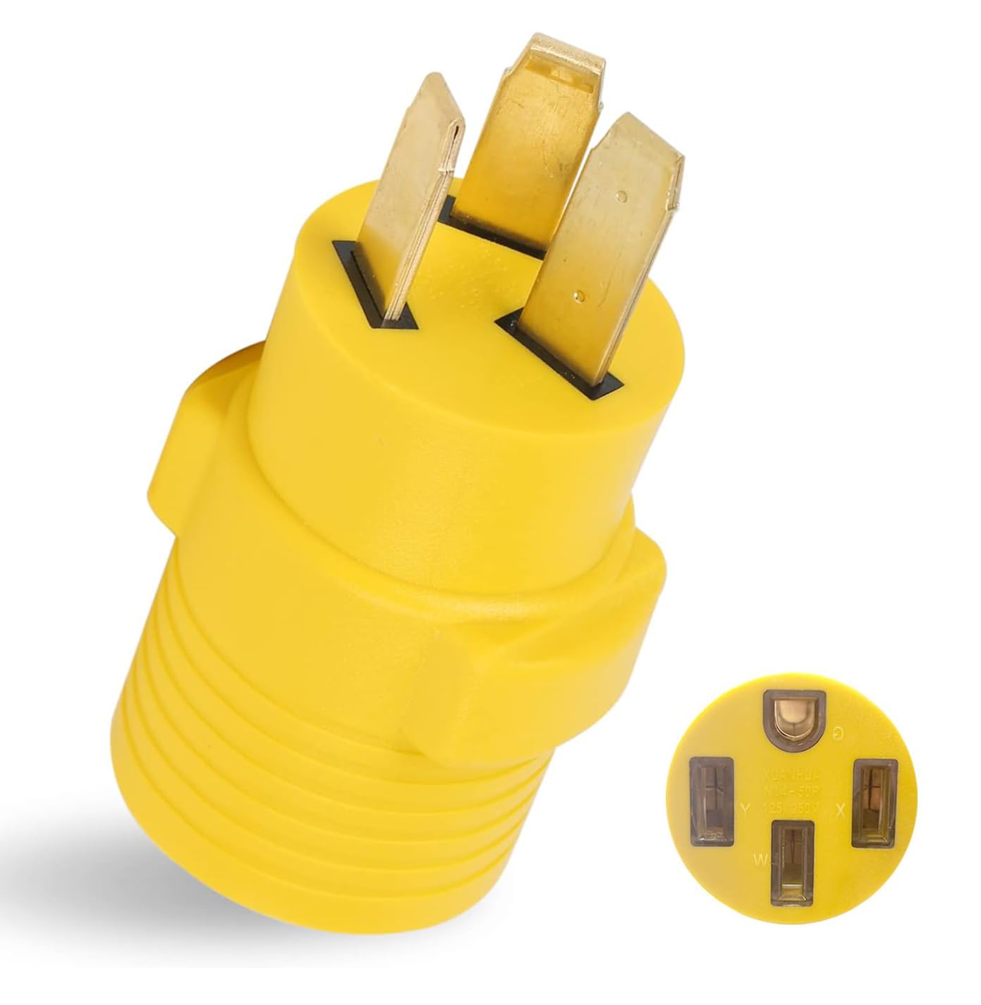 10-50P to 14-50R Adapter, 50Amp EV RV Charger Adapter, 3 Prong Male Plug to 4 Prong Female Receptacle Adapter for RV EV Charger(Yellow)