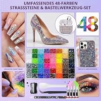 38400Pcs Bedazzling Kit Strasssteine für Nägel, 48Farben 3mm Glitzersteine Bedazzler Kit mit Pinzette & Wachsstift,Flatback Jelly Rhinestones für Nail Art DIY Basteln Nägel Textilien Diamond Painting – Ansicht 2