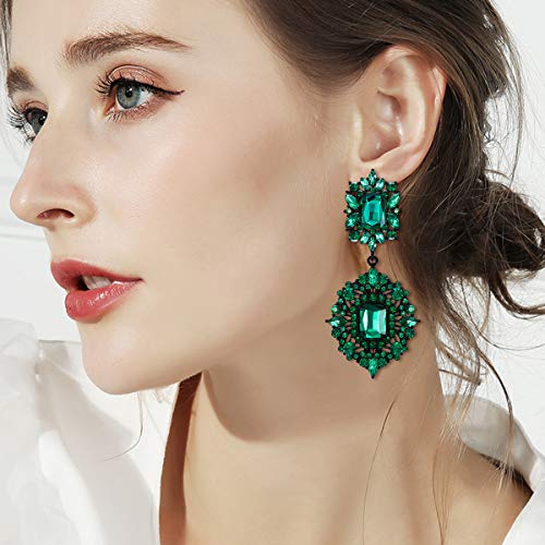 Flyonce Women's Rhinestone Crystal Art Deco Vintage Style Gatsby Clip-On Dangle Chandelier Earrings Green #TOP2