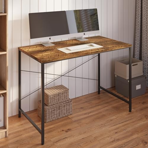 Image of FURLAY Slate Office Desk and Study Table | Century Engineered Wood Desk for Adults & Students | 1 Year Warranty (Rustic & Black, 100 x 60 cm)