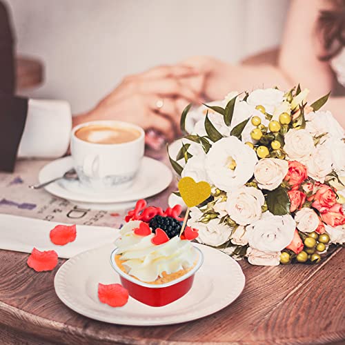 Colovis Heart Shaped Cake Pans, 36 Pack 3.4oz Red Mini Aluminum Foil Baking Cups with Lids Spoons Disposable Ramekins Cupcake Liners Kit for Valentine\'s Day Wedding Party (36) - Thumbnail 6