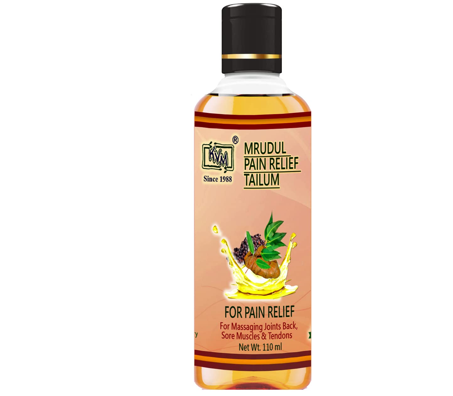 KVM Mrudul Ayruvedic Skin Friendly Pain Relief Tailum for Joints, Sore muscles & Tendons with Cold Pressed Mustard, Eucalyptus/Nilgiri Oil, Amla (Vitamin C) & more Safe for Kids (110ml)