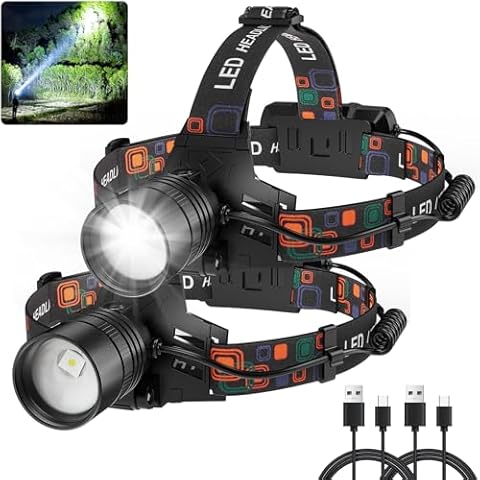 Rechargeable Headlamp 2Pack, 990000 Lumens Super Bright LED Head Lamp with 3 Modes, 90° Adjustable Head Lights for Forehead, 45H Long Runtime & IPX6 Waterproof HeadLamps for Camping Hunting Hiking Cover