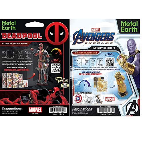 Modelos de metal 3D Marvel Deadpool e Infinity Gauntlet de Metal Earth para montar 3