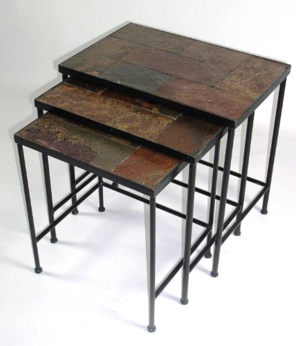 Zhongma Nesting Tables Set of 3, End Tables with Slate Table Top, Solid Real Stone, Side Table, Accent Table