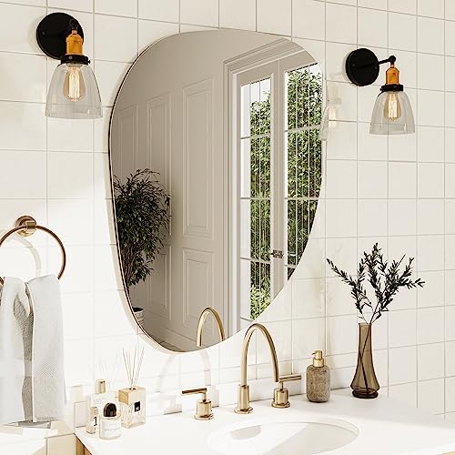 Dweller Irregular Mirror For Wall Decor 28.5"X19.3", Asymmetrical Mirror, Modern Frameless Wall Mirror For Bathroom Bedroom Entryway Living Room Vanity #TOP1