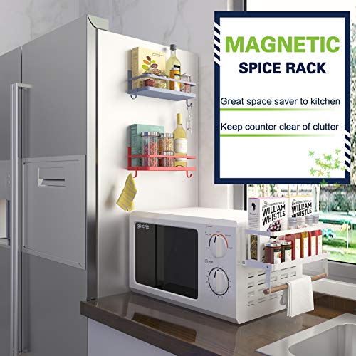 Image of Magnetic Spice Rack, Strong Magnetic Shelf with 2 Removable Hooks, Perfect Space Saver for Small Kitchen /Apartment, Awesome Metal Cabinet for Holding Spices, Jars, Bottle, Beve(Grey, 2Pack)