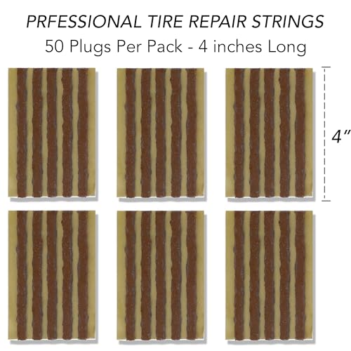 Image of C-HORSE 50 Pcs 4 inch Brown Tire Repair Plugs, Tubeless Tire Plug Heavy Duty for Cars, Bikes, ATV, UTV, Mowers, SUVs - Durable Rubber Puncture Fix Tire Strings, Pack of 50