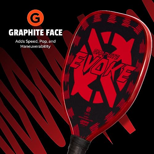 Onix Graphite Evoke Tear Drop Pickleball Paddle Features Tear Drop Shape, Polypropylene Core, and Graphite Face, Red