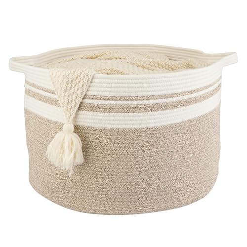 XUANGUO Large Cotton Rope Basket Blankets Basket Living Room 22"x14"
