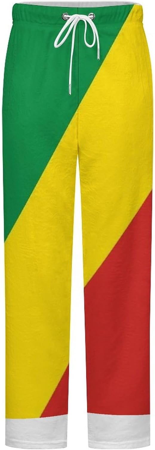 Novelty Mens Women Pyjama Pants Soft Flannel Sleep & Lounge Pants, Pj Bottoms With Republic Of Congo Flag Prin