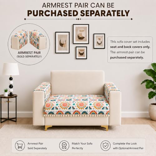Image of Homerz Premium Printed Quilted Velvet Sofa Slip Cover Protector with Tassels, Sofa Mat, Exact Size, Antislip Cover (Mosaic, 1 Seater, Half)