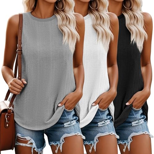 Riyiper 3 Pack Women's Waffle Knit Tank Tops,...
