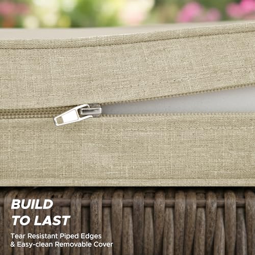 Image of Outdoor Chair Cushions, Water-Resistant & Fade-Resistant, Patio Furniture Lawn Dining Chair Seat Replacement with Mid Back, Ties Zipper, Removable Cover, 18 x 16.5 Inch, Set of 2, Beige