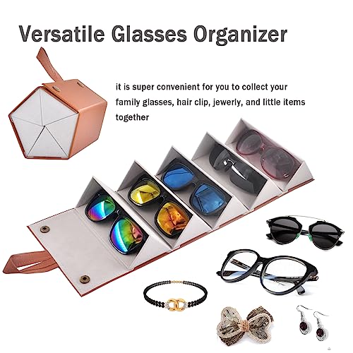 Image of Kenpal Sunglasses Storage Organizer Holder Foldable Travel Case with 5 Slot Compartments for Multiple Glasses