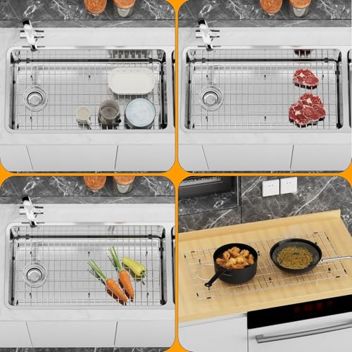 Large Sink Protector for Kitchen Sink,Stainless Steel Sink Grate 28.8" X 14.8",Metal Sink Rack with Side Drain Hole for Single Bowl,Sink Grid for Bottom of Sink with Strainer,1 pack by Alonsoo - Image 7