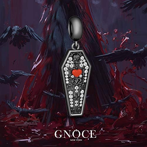 GNOCE Black Skull Charms Bead Sterling Silver Black Plated Pendant Charms With Cubic Zirconia Fit Bracelet/Necklace Jewelry Gift for Women Mens