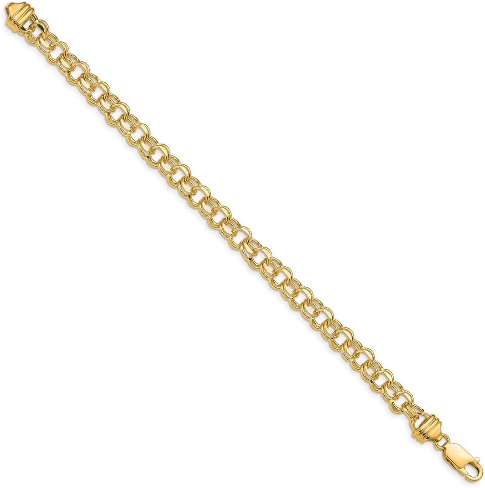 IceCarats 14K Solid Yellow Gold Vintage 7mm Chunky Link Chain Double Charm Bracelet Polished