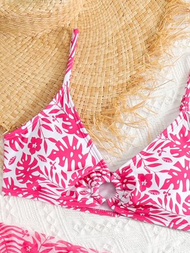 SHENHE Girl's Summer 3 Piece Tropical Cut Out Bikini Set Bathing Suit with Beach Cover Up Skirt3