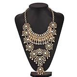 Zhenhui Vintage Silver Gold Tone Long Boho Statement Necklace Trendy Bohemian Turkish for Women Accessories From Indian Jewelry (Yellow)