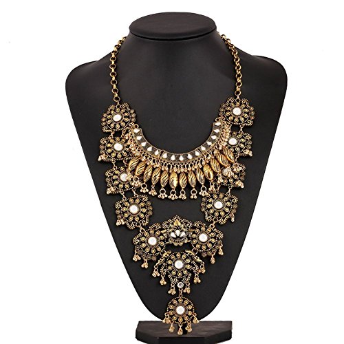 Zhenhui Vintage Silver Gold Tone Long Boho Statement Necklace Trendy Bohemian Turkish for Women Accessories from Indian Jewelry (Yellow)