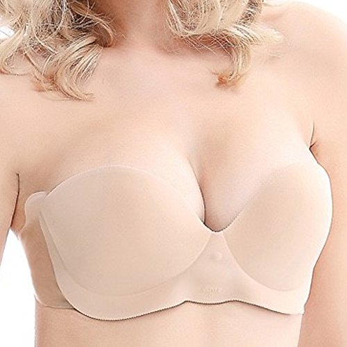 THE Backless Push Up Bra with Inflatable Cups for Perfect Cleavage (c, nude)
