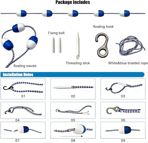 Swimming Pool Safety Rope Float Kit Professional Competition Divider LineFloating Pool Divider Rope, Lightweight Buoy Line for Separating Shallow and Deep Ends, Reusable Barrier for Swimming