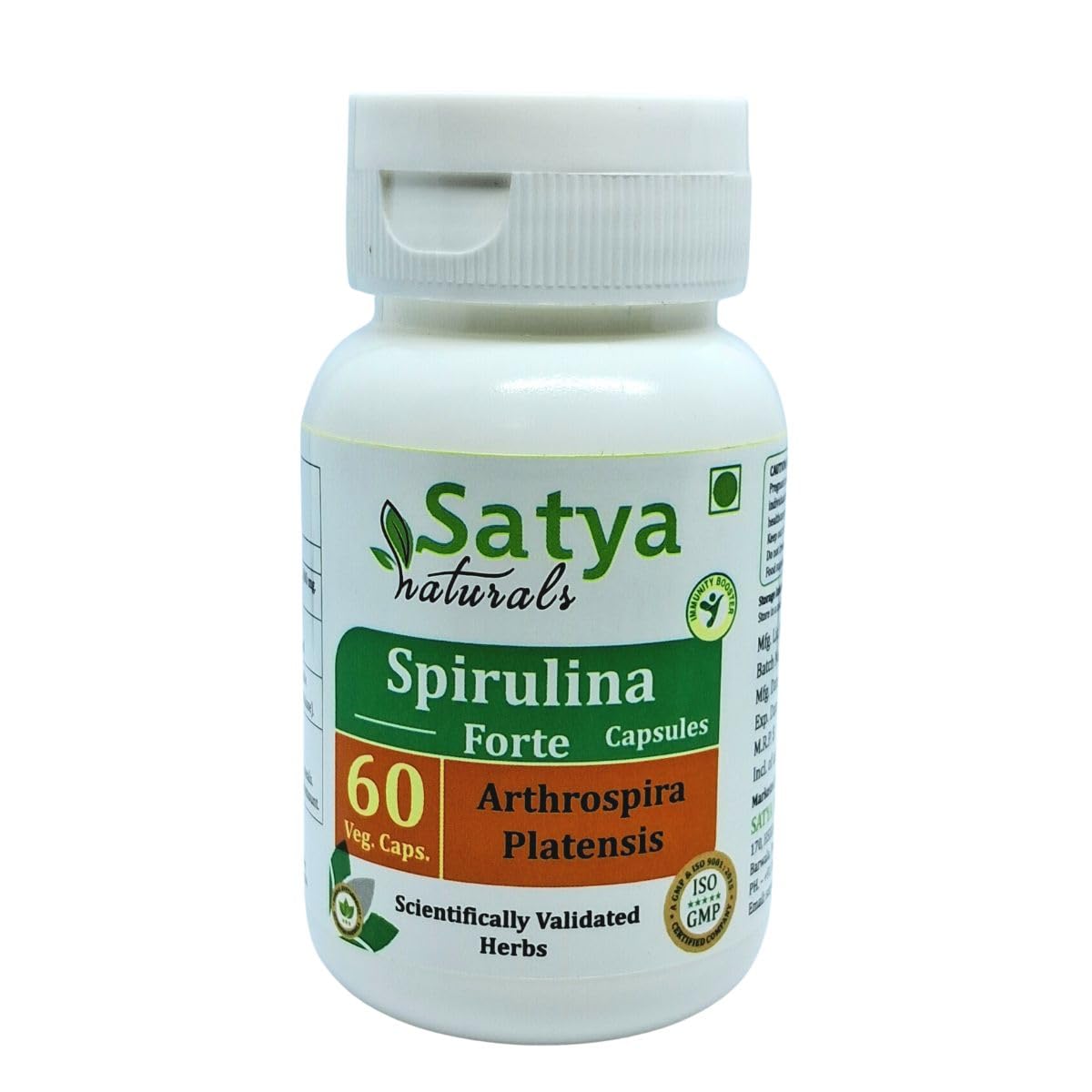 Spirulina Superfood (Arthrospira Platensis) Capsules | 100% Natural & High Potency | 500 mg. | Boost Immunity & Energy | Pack of 60 Veg Capsules