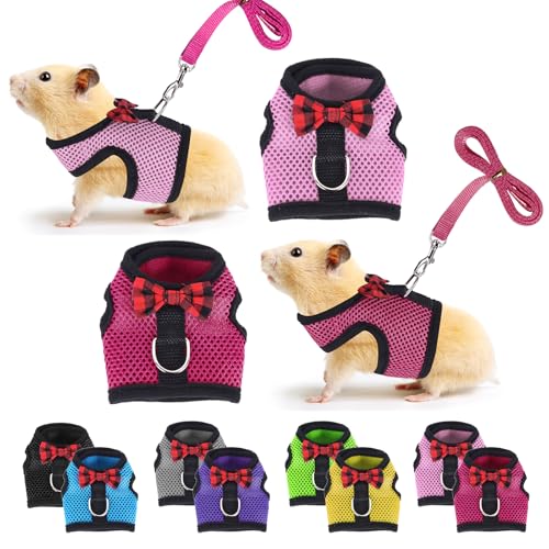 Image of Guinea Pig Harness and Leash, Guinea Pigs Harness, Guinea Pig Leash, Hamster Harness can be Adjusted to Any Size Soft Mesh Harness Leash with Bow for Decoration (2packs)