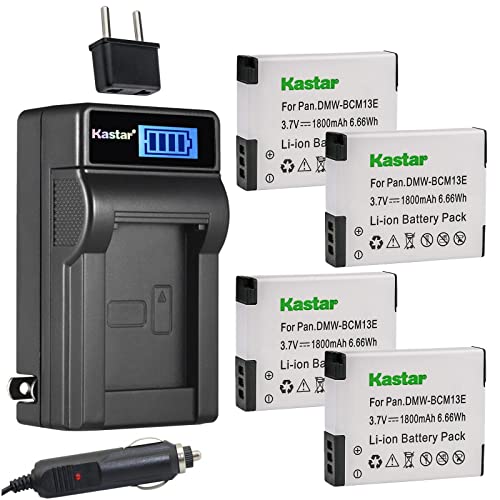 Kastar 4-Pack DMW-BCM13 Battery and LCD AC Charger Compatible with Panasonic DMW-BCM13, DMW-BCM13E, DMW-BCM13PP, Panasonic Lumix FT5 FT6 FT7 LZ40 TS5 TS6 TS7 TZ40 TZ60 TZ70 ZS27 ZS30 ZS35 ZS40 ZS50