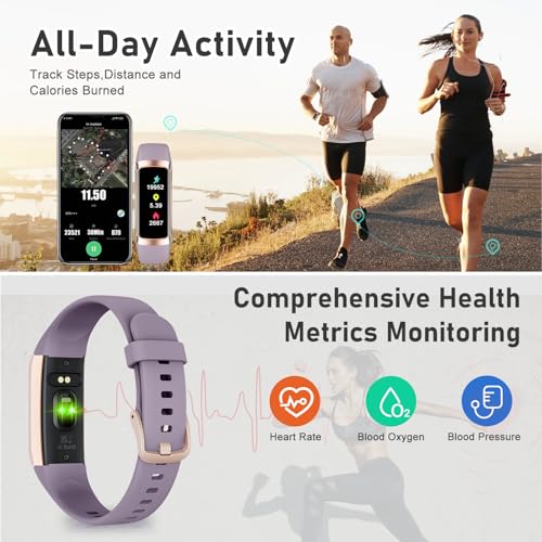 Fitness Tracker with Step Counter/Calories/Stopwatch, Activity Tracker, Health Tracker with Heart Rate Monitor, Sleep Tracker,1.10\'\'AMOLED Touch Color Screen, Pedometer Watch for Women Men