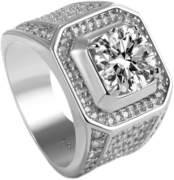 Dankadi Noble Men's 925 Silver Ring-Square Cubic Zircon Inlaid-Classic Ring-Fashion Silver Jewelry-Party Accessories 8-13#