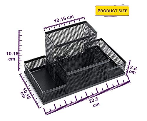 Image of 4 Compartment Metal Mesh Desk Organizer Stationery Pen Stand for Office Study Table (Black Color)