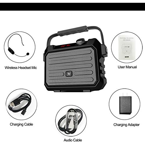 Portable Mini Bluetooth PA System with Wireless Headset Microphone 30W Personal Pa Speaker Rechargeable Voice Amplifier Supports Earphone/FM Radio/AUX-in Mode/USB Input/TF Card - Thumbnail 6