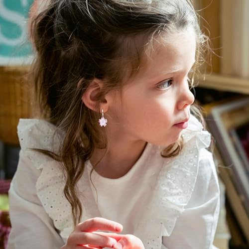 16 Pairs Hypoallergenic Dangle Hoop Earrings for Girls Teens Women,Cute Kids Hoop Earrings Set with Charm Heart Pearl Bow Butterfly Animal Small Huggie Earring Jewelry Gift3