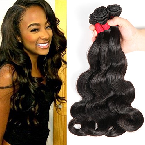 Moda Mode Hair Grade 8A Brazilian Human Hair Extensions Body Wave, Unprocessed Virgin Hair Brazilian Weave 3 Bundles Natural Color Weft (3pcs 22inch)