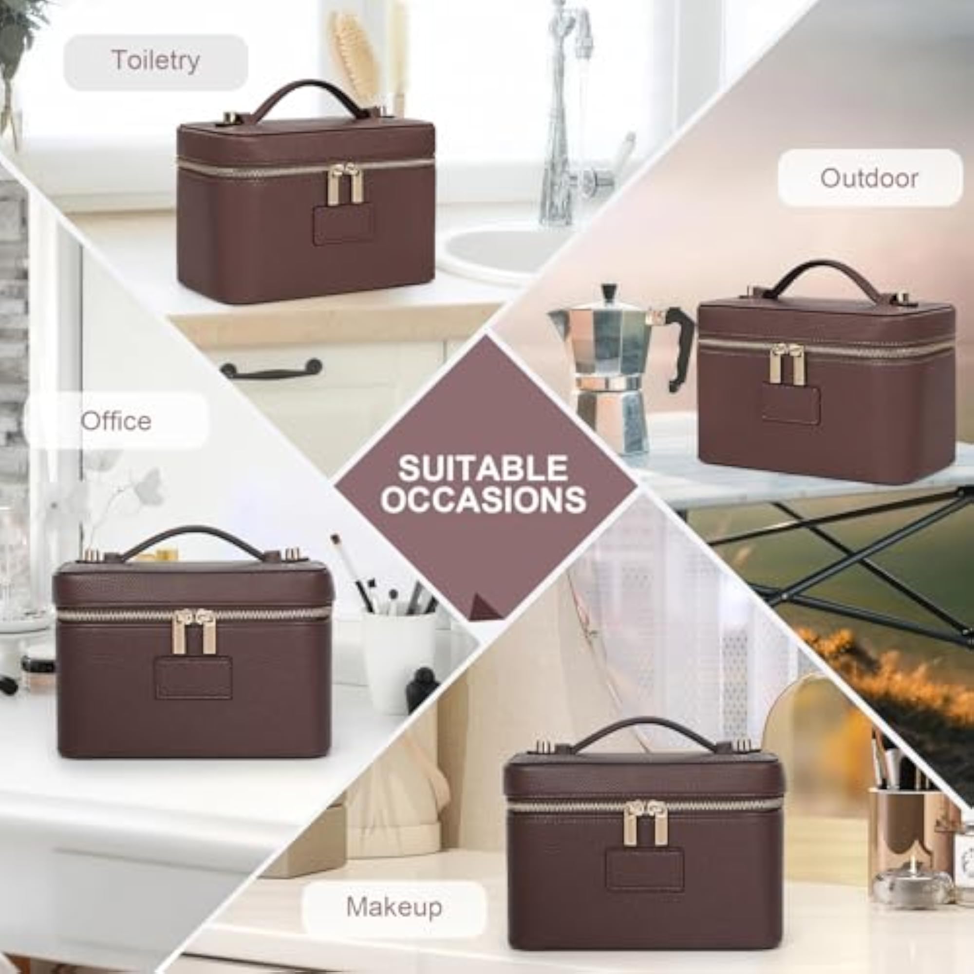 Makeup Bag Vanity Case for Women, Leather Organizer