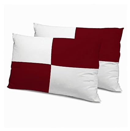 Hollow Fibre Pillow, Takiya Set of 2 Chacked Burgundy Bed Pillow for Sleeping & Neck Pain Relief for Back Sleeper,Side Sleeper & Stomach Sleeper for Bed Room - 16 x 24 Inch Size Pillow