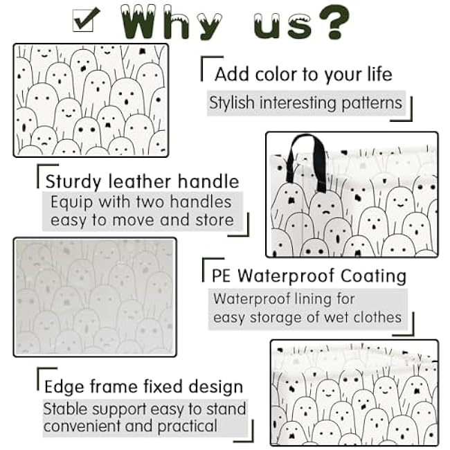 Rectangular Halloween Basket,Trick or Treat Basket for Boys and Girls,Waterproof collapsible storage box,Halloween Decor,Gift box(Little ghost)