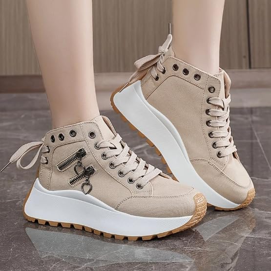 Women's Lightweight High Top Platform Canvas Sneakers Breathable Walking Shoes2