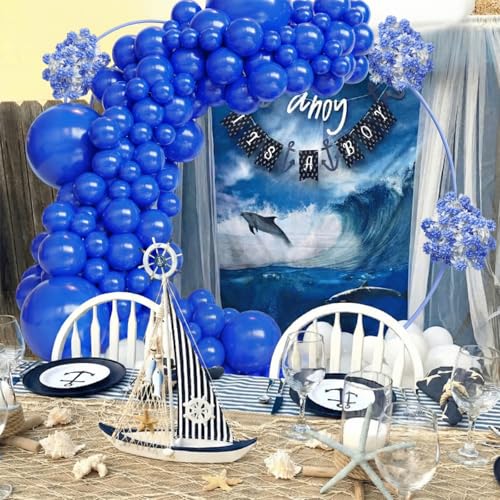 Image of Blue Balloons Arch Kit,130pcs Royal Blue Balloon Garland,Different Sizes Blue Latex Balloons for Graduation Party,Baby Shower,Gender Reveal,Under The Sea Birthday Party Decorations