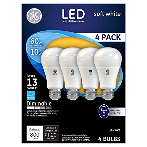 60W Equivalent GE Frosted 10W LED Dimmable Standard 4-Pack