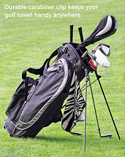 Warm Tour Zebra Animal Skin Print Black White Stripes Golf Towel Waffle Pattern Golf Towels With Carabiner Clip For Golf Bags,Vintage Geometric Microfiber Golf Towels Golf Gifts For Men Women #TOP6