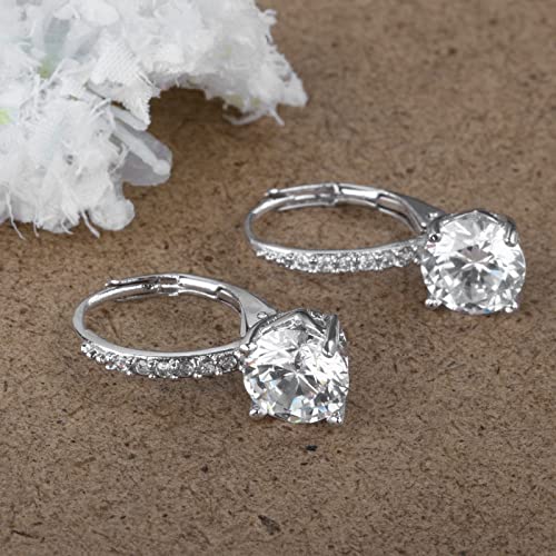 Cubic Zirconia Drop Earrings For Women Halo Round Cz Dangle Lever Back Earring Wedding Gifts (Round Cut Dangle) #TOP5