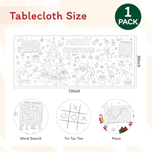 Image of Childom 1 Pack Christmas Coloring Tablecloth for Kids,Christmas Crafts for Kids,30 x 72 Inch Disposable Paper Table Cover,Giant Coloring Poster for Children Gifts Games Activities Holiday Party Favors