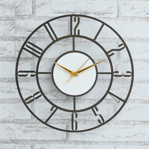 Image of Antique Metal Sweep and Silent Wall Clock for Home| Big Size Modern Decorative Wall Watch for Home Decor(English Number,18 INCH),Antiqe Gold