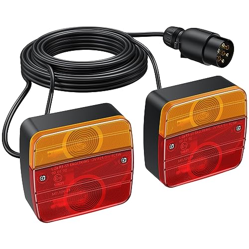 PROZOR 2Pcs Luces Traseras Remolque E13 12V Pilotos Traseros Multifunciones Iluminación para Remolque Cable de 7,5 m Luz de Matrícula Placa Trasera Luz de Freno para Remolques Camiones Caravanas