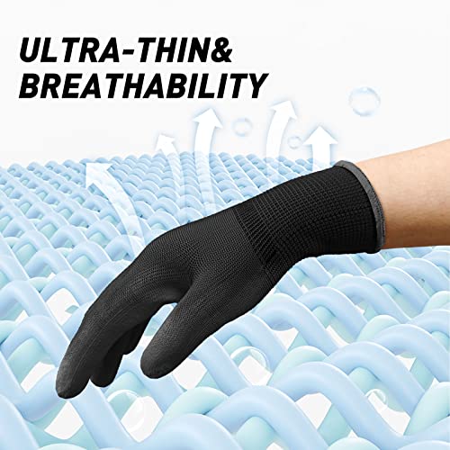 FJDZ SAFETY 12 Pairs Ultra-thin Work Gloves PU Coated Breathable Light Duty Glove for Precision, Gardening,Home Improvement(Black,M) - Image 3